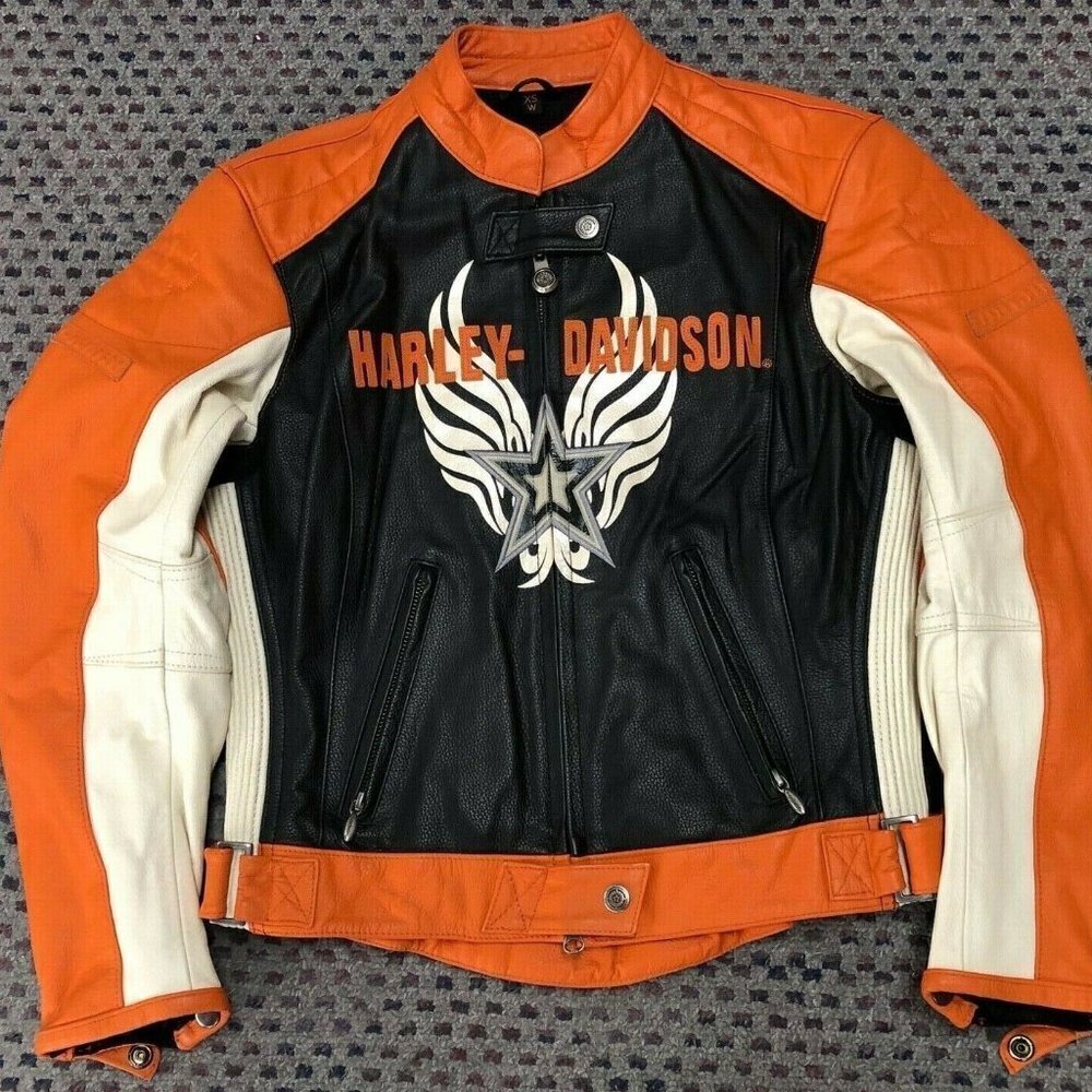 Harley Davidson Orange Rapid City leather Jacket​​​​​​​​​